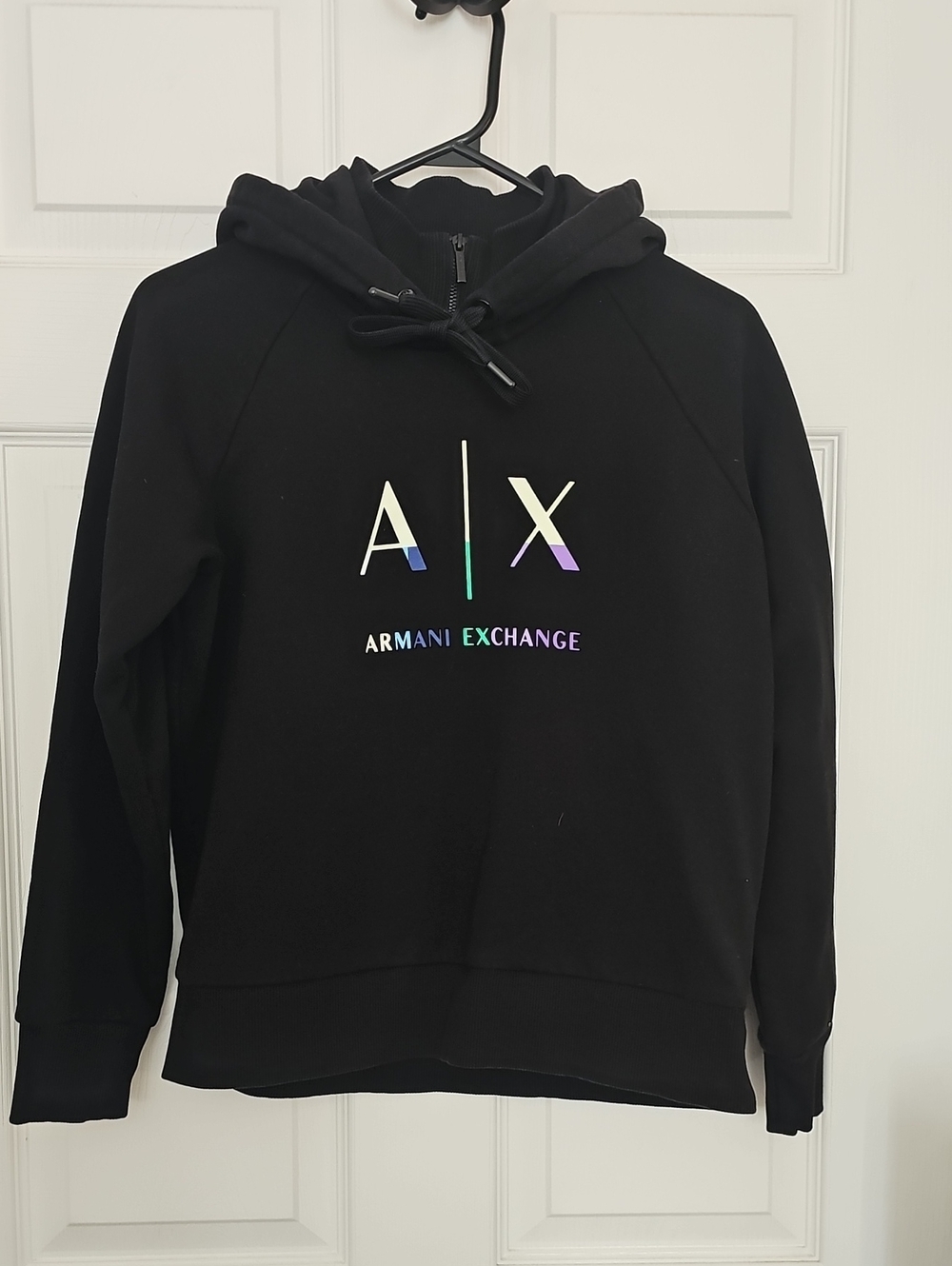 Armani Exchange Black Hoodie with Iridescent A|X Logo